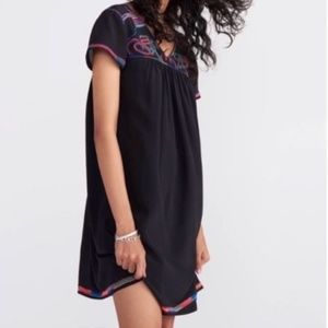 Madewell Black Silk Multi-Color Embroidered Mini Dress Size XS